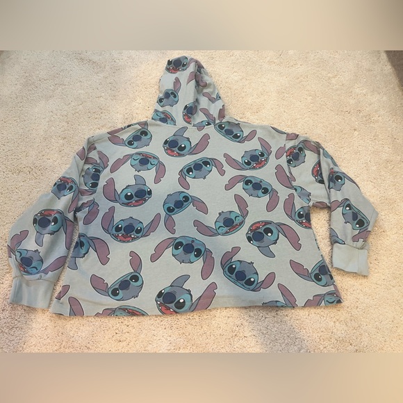 Disney Stitch Faces Thin Crop Hooded Sweatshirt Size XL - Picture 7 of 7